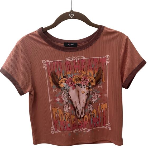 In Girl Wild Heart Rodeo Ranch Graphic Tee YL (14) Ribbed Copper - Picture 2 of 6